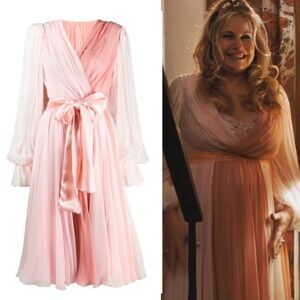 Dolce & Gabbana Two-tone Pleated Wrap Dress Pink Bow Midi Cocktail Puff Sleeve 6